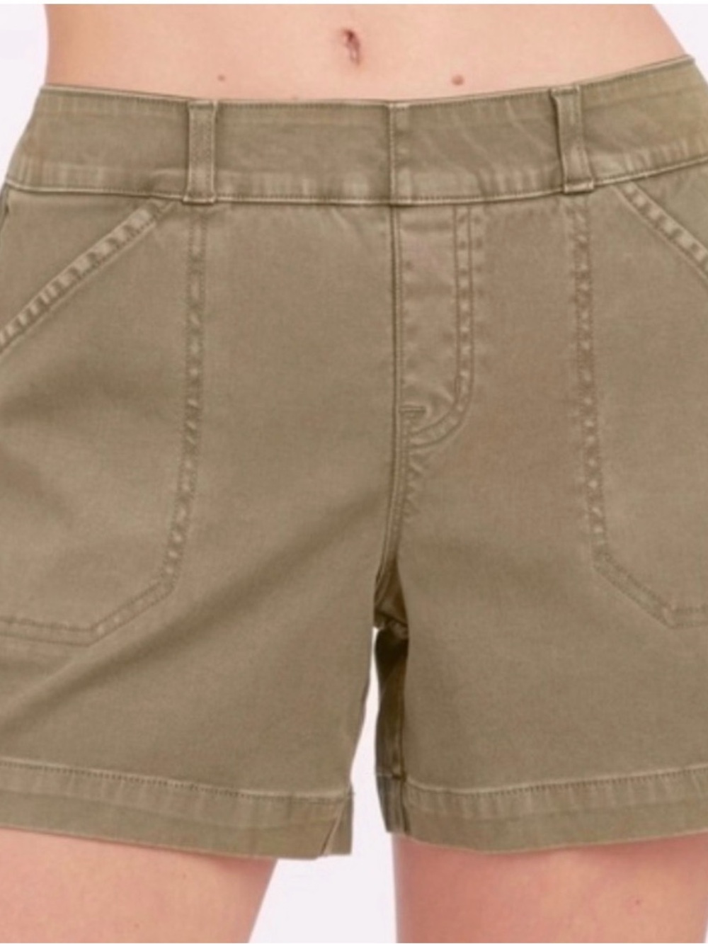 SPANX Army Green Stretch Twill Shorts